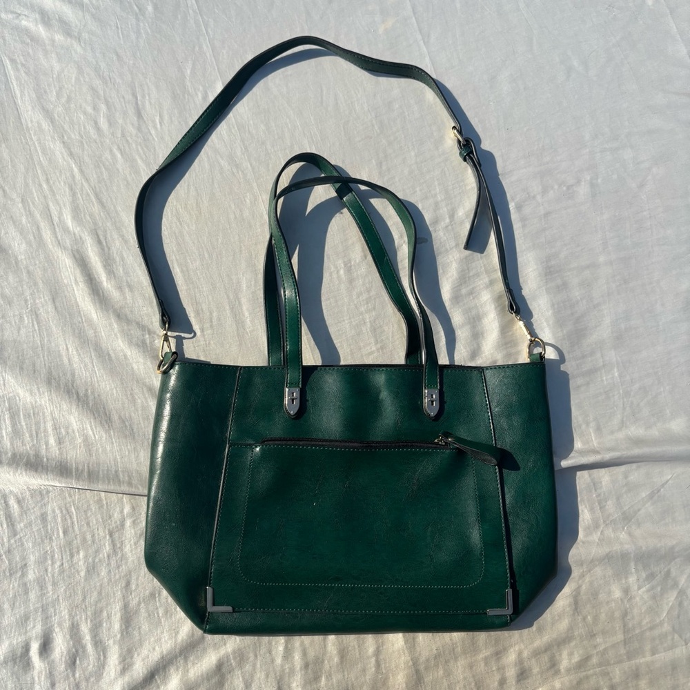 Emerald Green Faux Leather Tote Bag